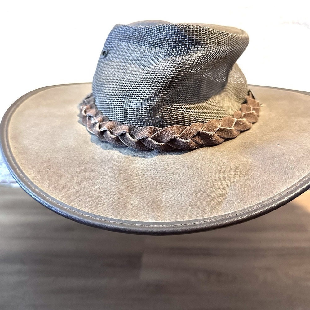 BARMAH Medium M Safari Outback‎ Canvas Drover Airflow Vented Mesh Hat Tan